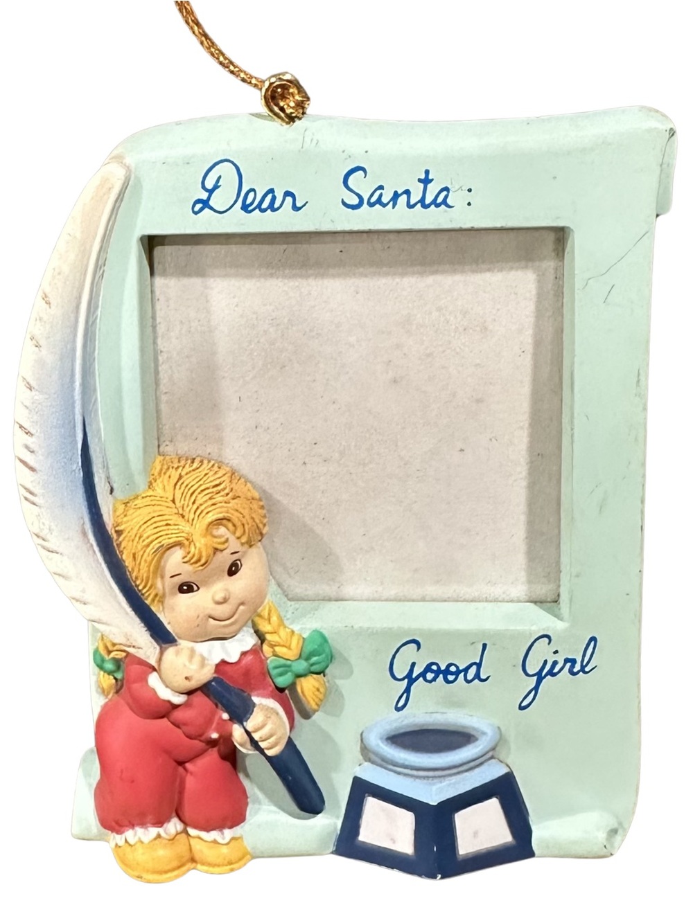 Vintage 1993 Dear Santa Picture Frame Ornament Blonde Hair Girl